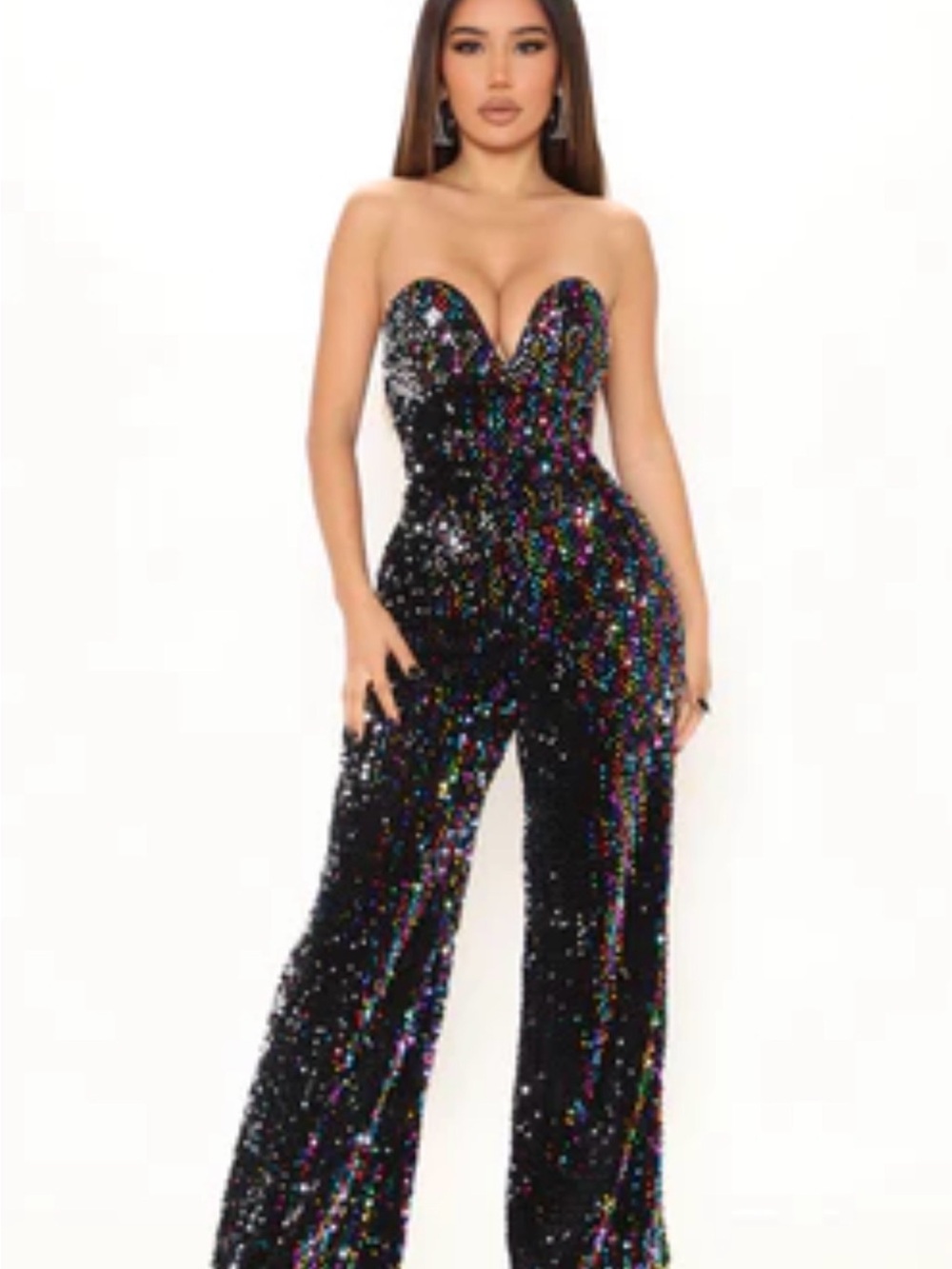 Fashion Nova Black Multicolor Sequin Strapless Jumpsuit
